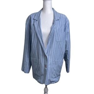 Vintage BP Brass Plum Nordstrom Women's Blazer Cotton S‎ Lined Stripe Blue/White